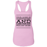 Bible Verses Ladies Ideal Racerback Tank - "Psalm 119:105" Design 11 (Black Font) - Meditate Healing Christian Store