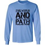 Bible Verse Long Sleeve  Ultra Cotton T-Shirt - "Psalm 119:105" Design 7 (Black Font) - Meditate Healing Christian Store