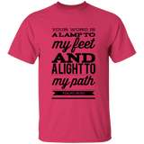 Bible Verse Men 5.3 oz. T-Shirt - "Psalm 119:105" Design 15 (Black Font) - Meditate Healing Christian Store