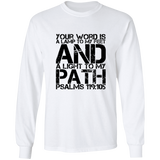 Bible Verse Long Sleeve  Ultra Cotton T-Shirt - "Psalm 119:105" Design 7 (Black Font) - Meditate Healing Christian Store