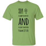 Bible Verse Men 5.3 oz. T-Shirt - "Psalm 119:105" Design 19 (Black Font) - Meditate Healing Christian Store