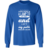 Bible Verse Long Shirt Ultra Cotton T-Shirt - "Psalm 119:105" Design 17 (White Font) - Meditate Healing Christian Store