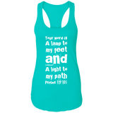 Bible Verse Ladies Ideal Racerback Tank - "Psalm 119:105" Design 6 (White Font) - Meditate Healing Christian Store