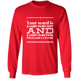 Bible Verse Long Shirt Ultra Cotton T-Shirt - "Psalm 119:105" Design 10 (White Font) - Meditate Healing Christian Store