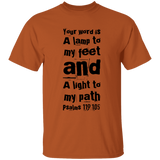 Bible Verse Men 5.3 oz. T-Shirt - "Psalm 119:105" Design 6 (Black Font) - Meditate Healing Christian Store