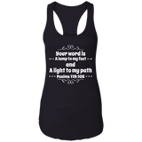 Bible Verse Ladies Ideal Racerback Tank - "Psalm 119:105" Design 1 (White Font) - Meditate Healing Christian Store