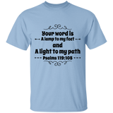 Bible Verse Men 5.3 oz. T-Shirt - "Psalm 119:105" Design 1 (Black Font) - Meditate Healing Christian Store