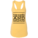 Bible Verses Ladies Ideal Racerback Tank - "Psalm 119:105" Design 10 (Black Font) - Meditate Healing Christian Store