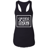 Bible Verse Ladies Ideal Racerback Tank - "Psalm 119:105" Design 13 (White Font) - Meditate Healing Christian Store
