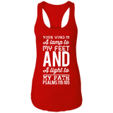 Bible Verse Ladies Ideal Racerback Tank - "Psalm 119:105" Design 3 (White Font) - Meditate Healing Christian Store