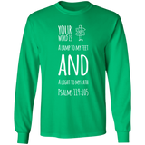 Bible Verse Long Shirt Ultra Cotton T-Shirt - "Psalm 119:105" Design 19 (White Font) - Meditate Healing Christian Store
