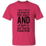 Bible Verse Men 5.3 oz. T-Shirt - "Psalm 119:105" Design 3 (Black Font) - Meditate Healing Christian Store
