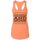 Bible Verses Ladies Ideal Racerback Tank - "Psalm 119:105" Design 11 (Black Font) - Meditate Healing Christian Store