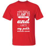 Bible Verse Men 5.3 oz. T-Shirt - "Psalm 119:105" Design 17 (White Font) - Meditate Healing Christian Store