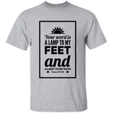 Bible Verse Men 5.3 oz. T-Shirt - "Psalm 119:105" Design 2 (Black Font) - Meditate Healing Christian Store