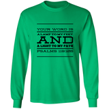 Bible Verse Long Sleeve  Ultra Cotton T-Shirt - "Psalm 119:105" Design 11 (Black Font) - Meditate Healing Christian Store