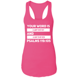 Bible Verse Ladies Ideal Racerback Tank - "Psalm 119:105" Design 20 (White Font) - Meditate Healing Christian Store
