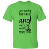 Bible Verse Men 5.3 oz. T-Shirt - "Psalm 119:105" Design 18 (Black Font) - Meditate Healing Christian Store