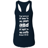 Bible Verse Ladies Ideal Racerback Tank - "Psalm 119:105" Design 6 (White Font) - Meditate Healing Christian Store