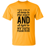 Bible Verse Men 5.3 oz. T-Shirt - "Psalm 119:105" Design 3 (Black Font) - Meditate Healing Christian Store