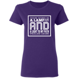 Bible Verse Ladies' 5.3 oz. T-Shirt - "Psalm 119:105" Design 12 (White Font) - Meditate Healing Christian Store