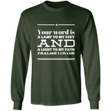Bible Verse Long Shirt Ultra Cotton T-Shirt - "Psalm 119:105" Design 10 (White Font) - Meditate Healing Christian Store