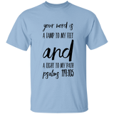 Bible Verse Men 5.3 oz. T-Shirt - "Psalm 119:105" Design 9 (Black Font) - Meditate Healing Christian Store