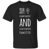Bible Verse Men 5.3 oz. T-Shirt - "Psalm 119:105" Design 19 (White Font) - Meditate Healing Christian Store