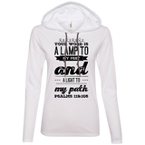 Bible Verse Ladies' Long Sleeve T-Shirt Hoodie - "Psalm 119:105" Design 17 (Black Font) - Meditate Healing Christian Store