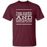 Bible Verse Men 5.3 oz. T-Shirt - "Psalm 119:105" Design 10 (White Font) - Meditate Healing Christian Store