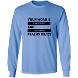 Bible Verse Long Sleeve  Ultra Cotton T-Shirt - "Psalm 119:105" Design 21 (Black Font) - Meditate Healing Christian Store