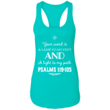 Bible Verse Ladies Ideal Racerback Tank - "Psalm 119:105" Design 5 (White Font) - Meditate Healing Christian Store