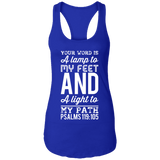 Bible Verse Ladies Ideal Racerback Tank - "Psalm 119:105" Design 3 (White Font) - Meditate Healing Christian Store