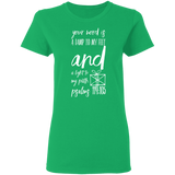 Bible Verse Ladies' 5.3 oz. T-Shirt - "Psalm 119:105" Design 18 (White Font) - Meditate Healing Christian Store