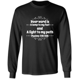 Bible Verse Long Shirt Ultra Cotton T-Shirt - "Psalm 119:105" Design 1 (White Font) - Meditate Healing Christian Store