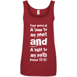 Bible Verse Ladies' 100% Ringspun Cotton Tank Top - "Psalm 119:105" Design 6 (White Font) - Meditate Healing Christian Store