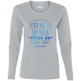 Bible Verse Ladies' Cotton Long Sleeve T-Shirt - "Psalm 61-2" Design 7 - Meditate Healing Christian Store