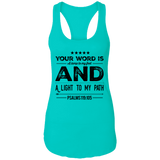 Bible Verses Ladies Ideal Racerback Tank - "Psalm 119:105" Design 16 (Black Font) - Meditate Healing Christian Store
