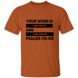 Bible Verse Men 5.3 oz. T-Shirt - "Psalm 119:105" Design 21 (Black Font) - Meditate Healing Christian Store