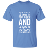 Bible Verse Men 5.3 oz. T-Shirt - "Psalm 119:105" Design 3 (White Font) - Meditate Healing Christian Store