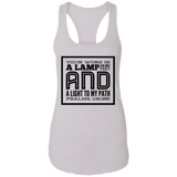 Bible Verses Ladies Ideal Racerback Tank - "Psalm 119:105" Design 12 (Black Font) - Meditate Healing Christian Store