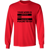 Bible Verse Long Sleeve  Ultra Cotton T-Shirt - "Psalm 119:105" Design 21 (Black Font) - Meditate Healing Christian Store