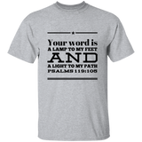 Bible Verse Men 5.3 oz. T-Shirt - "Psalm 119:105" Design 10 (Black Font) - Meditate Healing Christian Store