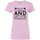 Bible Verse Ladies' 5.3 oz. T-Shirt - "Psalm 119:105" Design 14 (Black Font) - Meditate Healing Christian Store