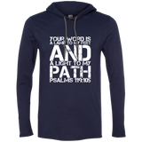 Bible Verse Men Long Sleeve T-Shirt Hoodie - "Psalm 119:105" Design 7 (White Font) - Meditate Healing Christian Store