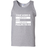 Bible Verse Men 100% Cotton Tank Top - "Psalm 119:105" Design 21 (White Font) - Meditate Healing Christian Store