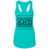 Bible Verses Ladies Ideal Racerback Tank - "Psalm 119:105" Design 11 (Black Font) - Meditate Healing Christian Store