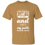 Bible Verse Men 5.3 oz. T-Shirt - "Psalm 119:105" Design 17 (White Font) - Meditate Healing Christian Store