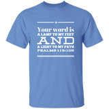 Bible Verse Men 5.3 oz. T-Shirt - "Psalm 119:105" Design 10 (White Font) - Meditate Healing Christian Store