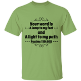 Bible Verse Men 5.3 oz. T-Shirt - "Psalm 119:105" Design 1 (Black Font) - Meditate Healing Christian Store